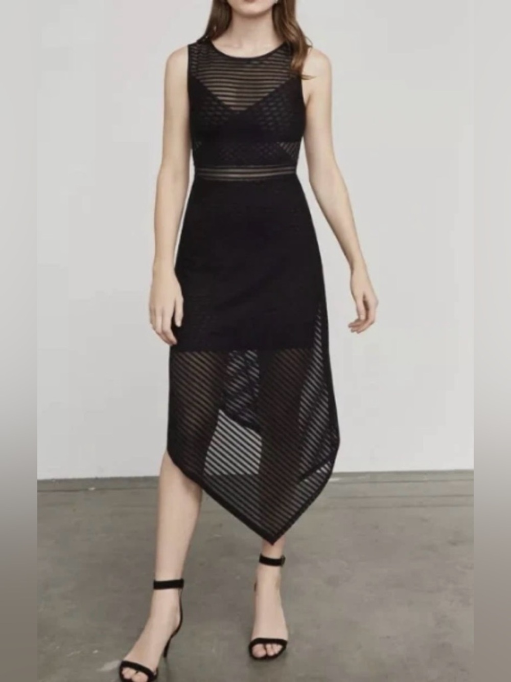 BCBGMaxAzria Black Sheer Striped Leona Dress